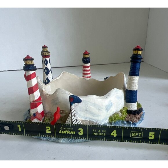 Candle Holder Nautical-Themed Lighthouse Sailboat and Flying Birds Resin - Picture 9 of 10